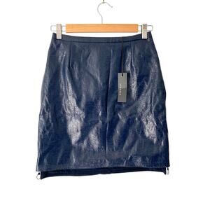 Versace NWTs Faux Leather Navy Blue Zipper Sides Mini Skirt size 4 Size 38